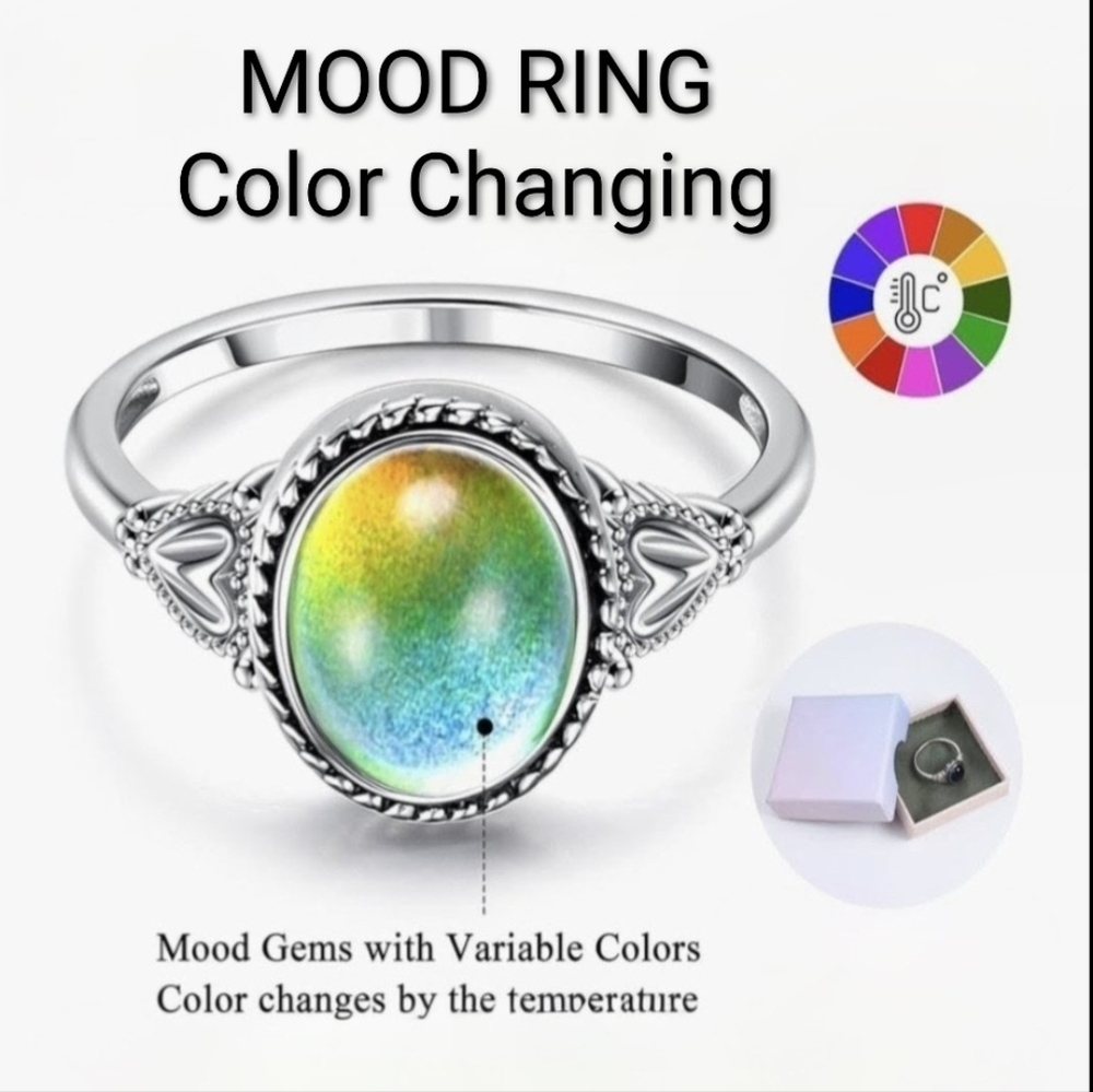 Mood Ring Size 7 8 9 Silvery Color Changing Ring 70s Retro Jewelry